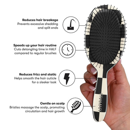 FRAMAR Checkered Hair Brush Detangler, Wet Hair Brushes For Women – Pink