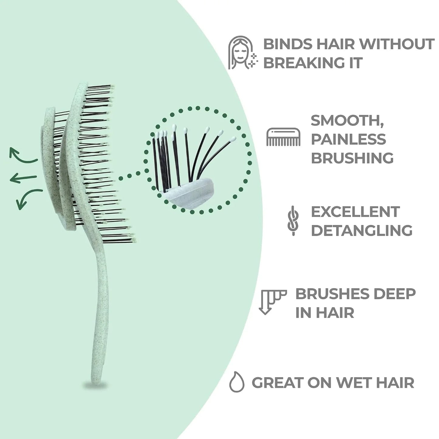 Ninabella Detangler Brush - No Tangle Hair Brush for Women, Fine, Thick and Long Hair - Hairbrush for Wet and Dry Hair, Gentle on the Scalp - Light Blue