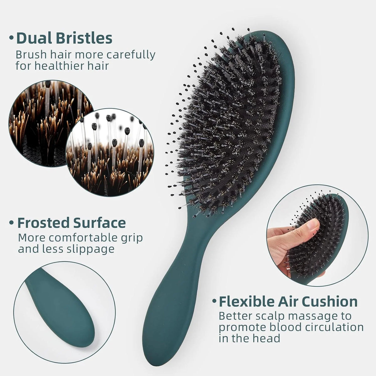 Boar Bristles Hair Brush for Women and Men, Detangling Hair Brush for Smoothing Massage Add Shine, Nylon&Boar Bristles Detangler brush for Hair Healthy (1 Pack-MintGreen)