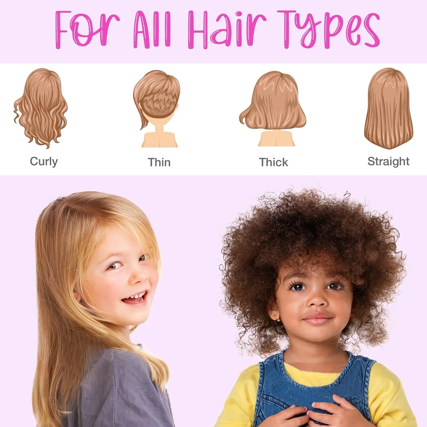 Girls Detangling Brush for Curly, Wet/Dry, and Thick Hair - Pain-Free Mermaid Tail Design for Kids and Women