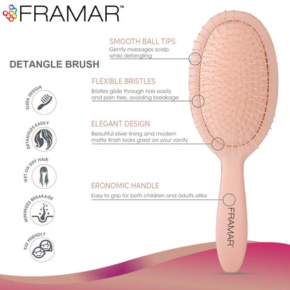 FRAMAR Checkered Hair Brush Detangler, Wet Hair Brushes For Women – Pink