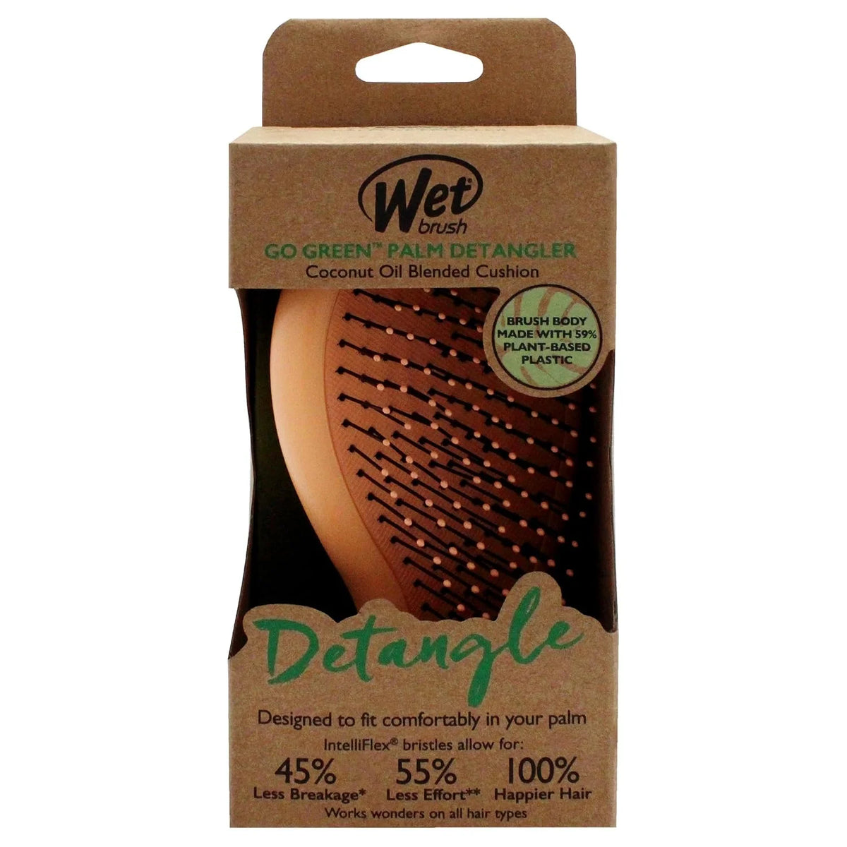 Wet Brush Go Green Palm Detangling Hair Brush Infused with Coconut Oil - Pain-Free Ultra-Soft Detangler Bristles Glide Through Tangles with Ease - Protects Against Split Ends For Wet & Dry Hair