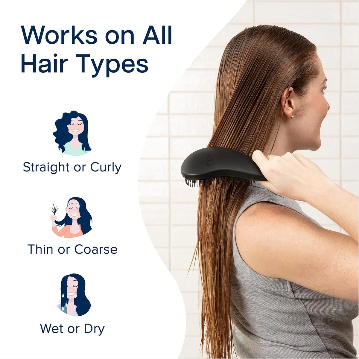 Crave Naturals Biggie Glide Thru Hair Brush - Detangler Brush for Curly, Straight, Wet or Dry Hair - Gentle Detangling Brushes for Adults, Kids, Toddlers - Hair Accessories for Women, 8.4x3.4" - Black