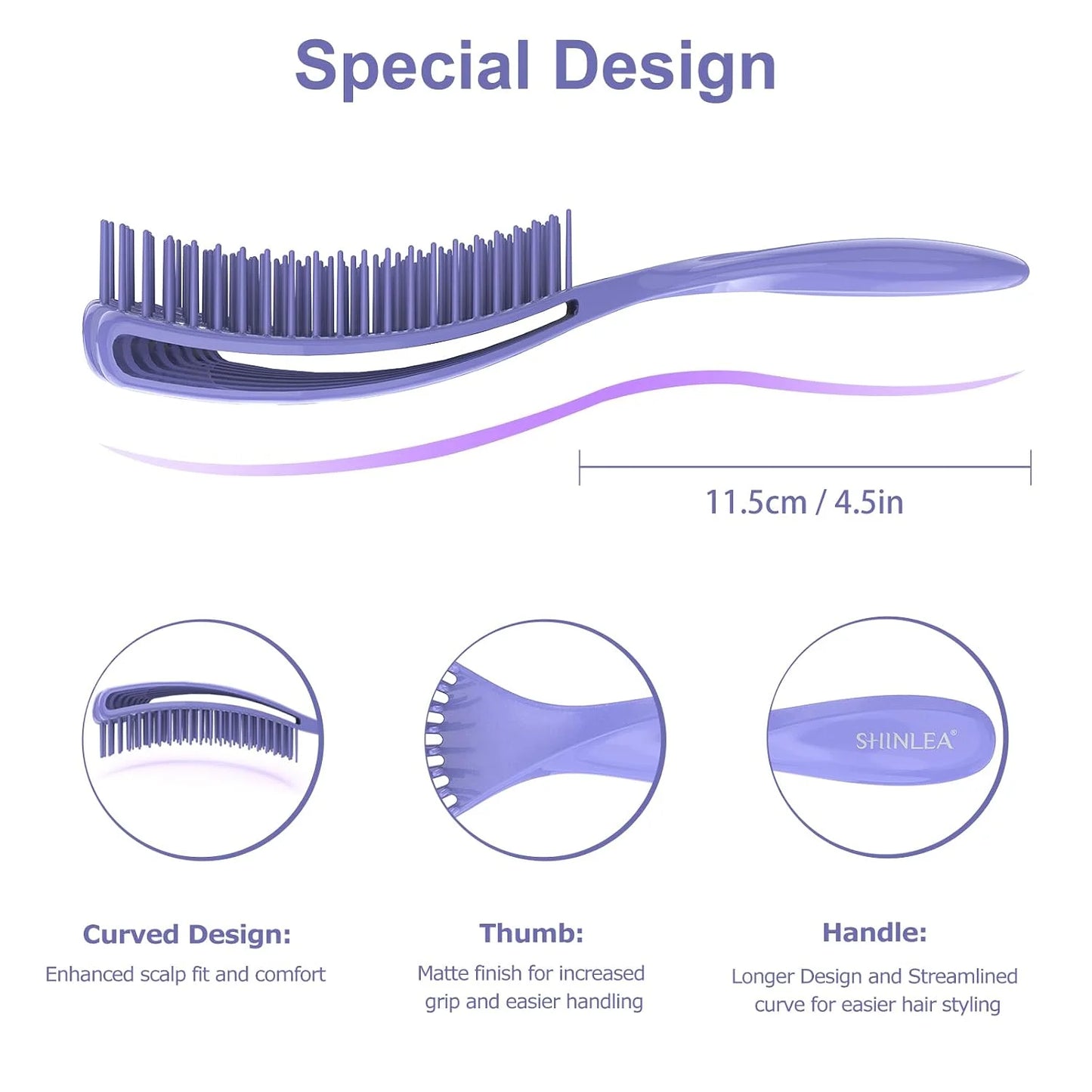 SHINLEA Detangler Brush for Curly Hair, Wet Dry Detangling Hair Brush for Thick Thin Wavy Hair, Gentle Detangle Hairbrush Reduces Breakage for Women Men Kids (Purple)