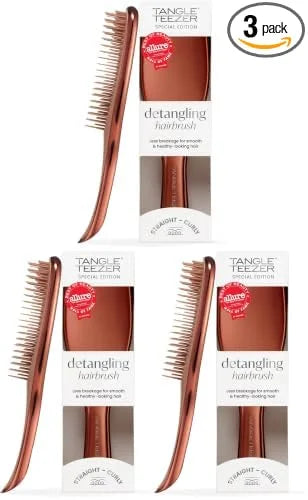 Tangle Teezer Chrome Detangler Mini Hair Brush, Straight to Curly, Pink