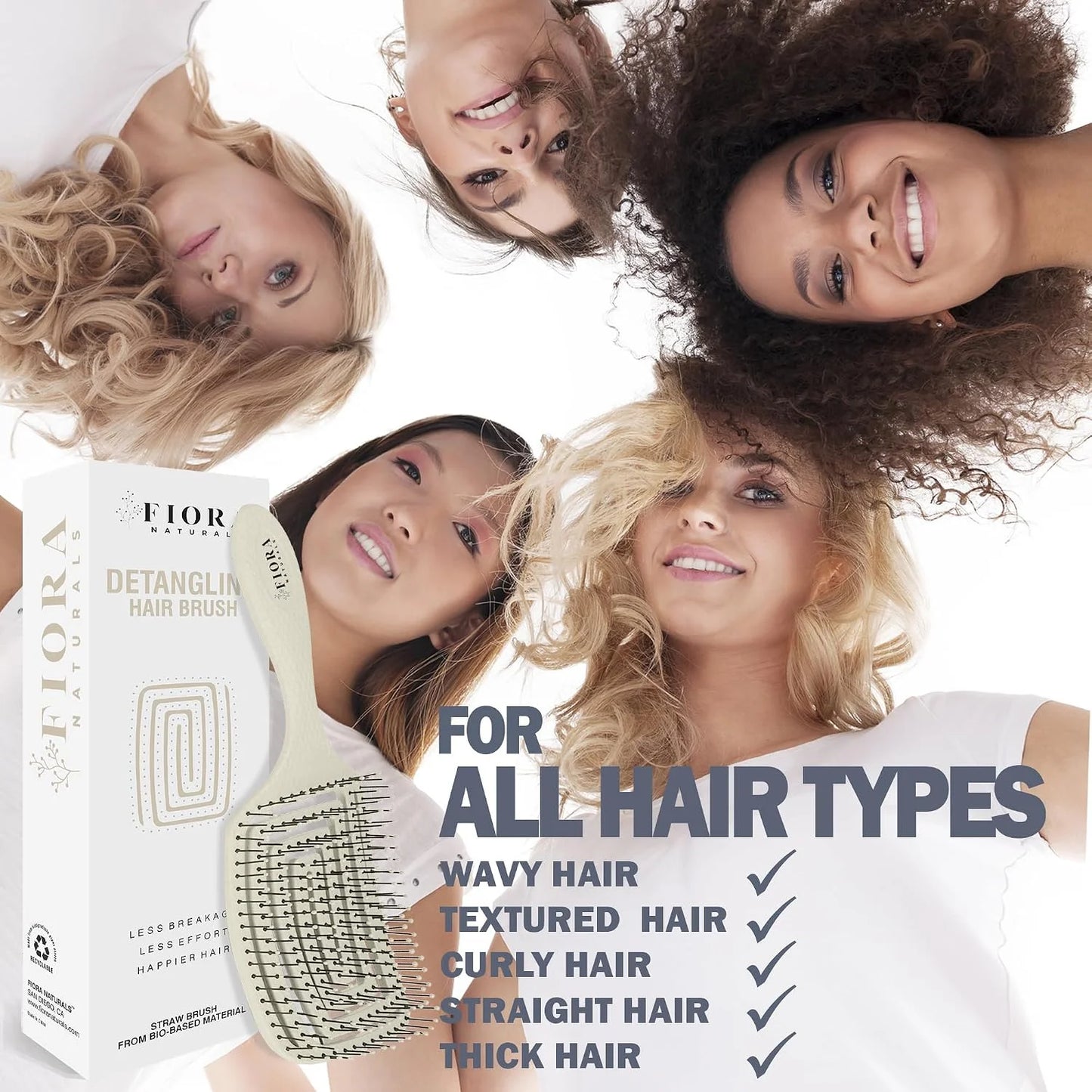 Fiora Naturals Detangler Brush for Wet and Dry Hair, Soft Detangling Brush