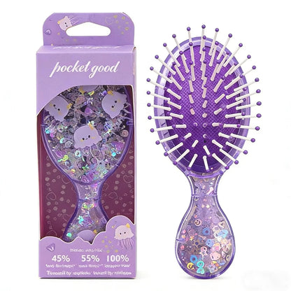 Mini Wet Hair Brush,Glitter Detangling Brush Gifts For Women Girls Kids Toddler Small Cute Hair Brushes Travel Shower Massage HairBrush with Air Cushion for Dry,Wet Hair (Pink)