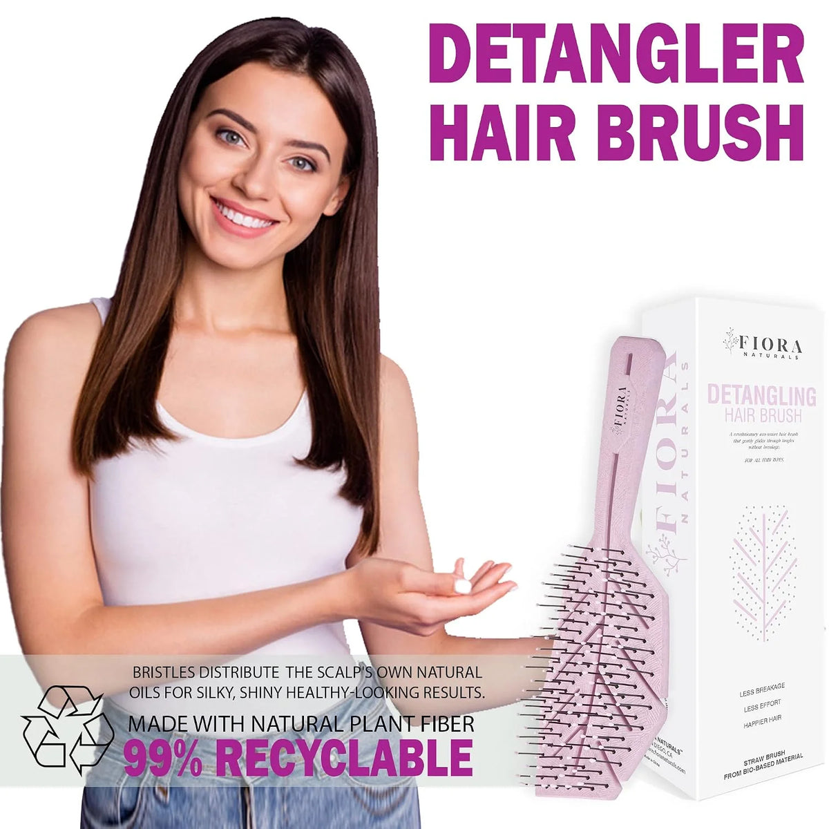 Fiora Naturals Detangling Hair Brush for Women, Detangler Hair Brush, Pink