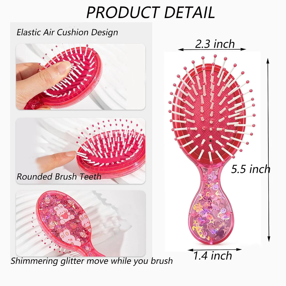 Mini Wet Hair Brush,Glitter Detangling Brush Gifts For Women Girls Kids Toddler Small Cute Hair Brushes Travel Shower Massage HairBrush with Air Cushion for Dry,Wet Hair (Pink)