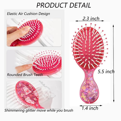 Mini Wet Hair Brush,Glitter Detangling Brush Gifts For Women Girls Kids Toddler Small Cute Hair Brushes Travel Shower Massage HairBrush with Air Cushion for Dry,Wet Hair (Pink)