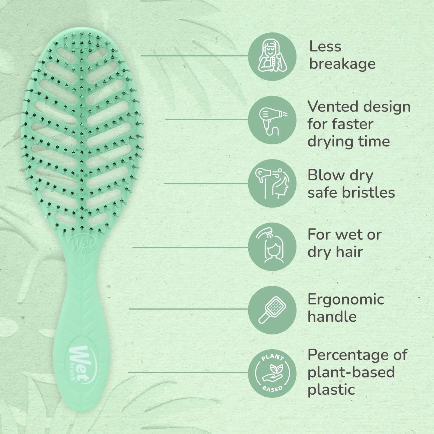 Wet Brush Go Green Speed Dry Hair Brush, Green - Vented Design & Ultra Soft HeatFlex Bristles - Ergonomic Handle Manages Tangle & Uncontrollable Hair - Pain-Free Hair Accessories