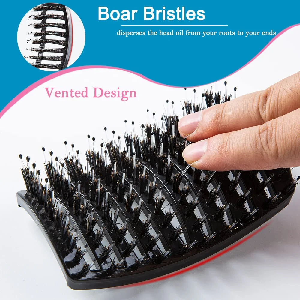 Boar Bristle Hair Brush Set – Wet/Dry Detangler for All Hair Types