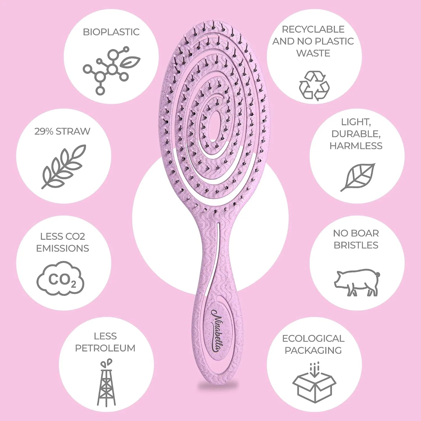 Ninabella Detangler Brush - No Tangle Hair Brush for Women, Fine, Thick and Long Hair - Hairbrush for Wet and Dry Hair, Gentle on the Scalp - Light Blue