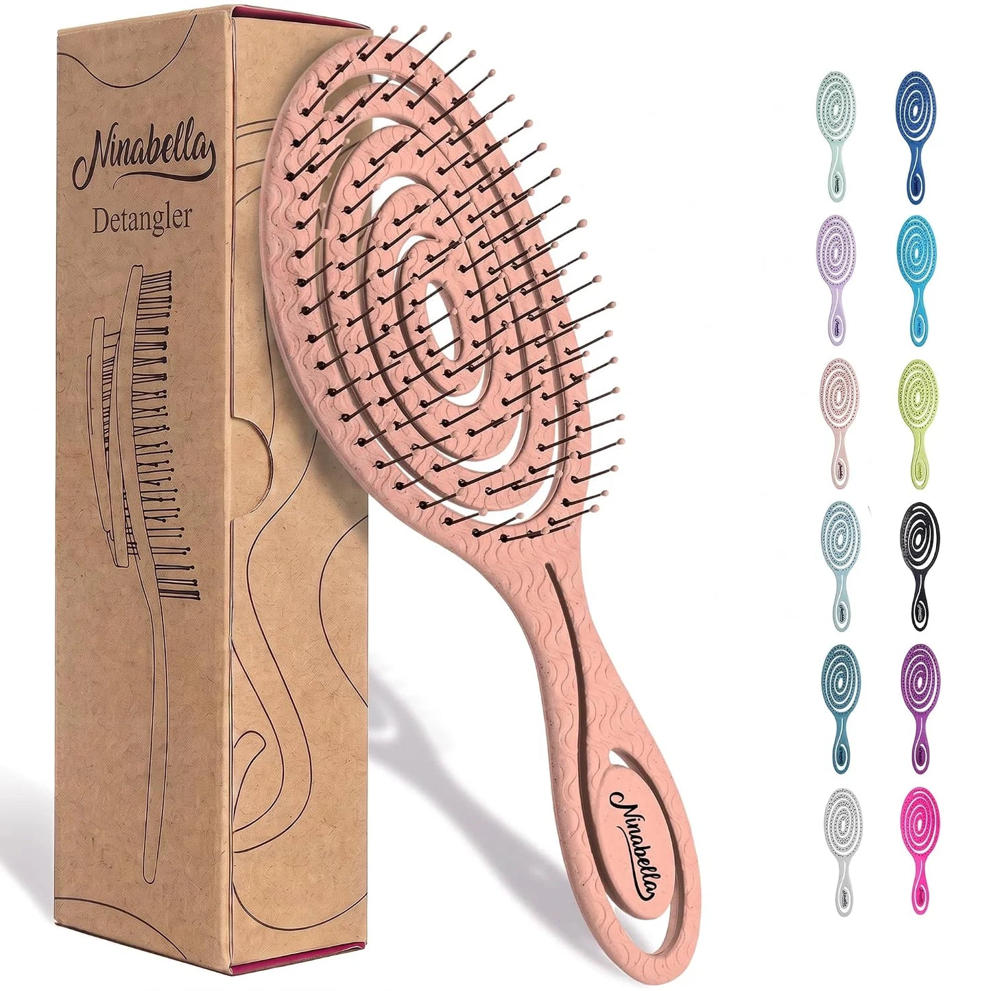 Ninabella Detangler Brush - No Tangle Hair Brush for Women, Fine, Thick and Long Hair - Hairbrush for Wet and Dry Hair, Gentle on the Scalp - Light Blue