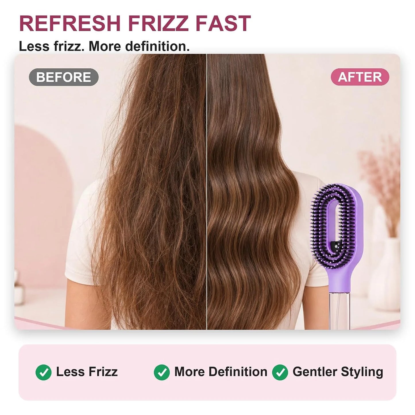 Hair Brush with Water Spray, 2-in-1 Misting Detangler for Curly Hair