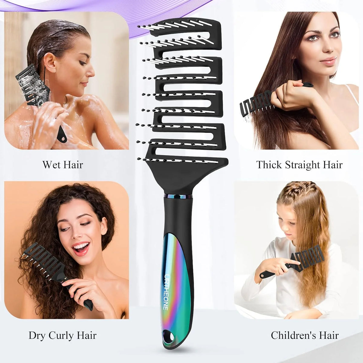 Hair Brush, Curved Vented Detangling Hair Brushes for Women Men Wet or Dry Hair,Faster Blow Drying Styling Professional Vent detangler brush for Curly Thick Wavy Thin Fine Long Short Hair(Black)