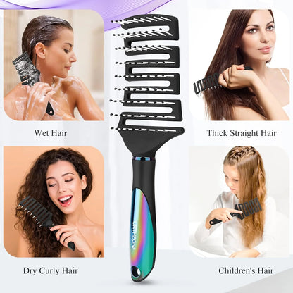Hair Brush, Curved Vented Detangling Hair Brushes for Women Men Wet or Dry Hair,Faster Blow Drying Styling Professional Vent detangler brush for Curly Thick Wavy Thin Fine Long Short Hair(Black)