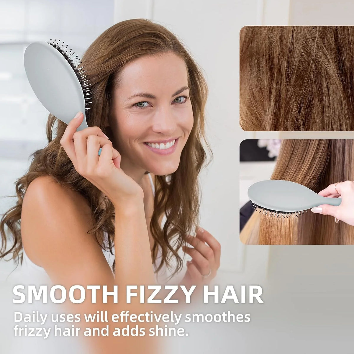 Boar Bristles Hair Brush for Women and Men, Detangling Hair Brush for Smoothing Massage Add Shine, Nylon&Boar Bristles Detangler brush for Hair Healthy (1 Pack-MintGreen)