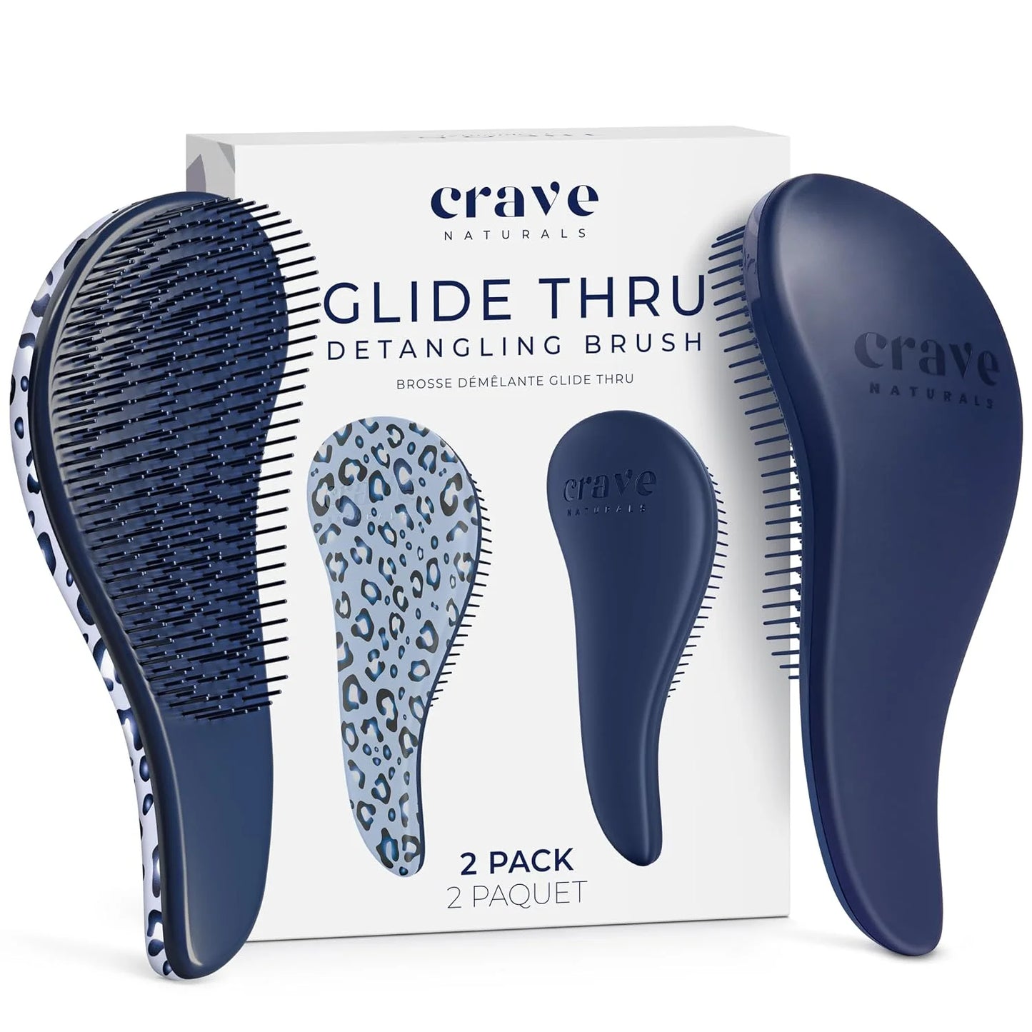 Crave Naturals Biggie Glide Thru Hair Brush - Detangler Brush for Curly, Straight, Wet or Dry Hair - Gentle Detangling Brushes for Adults, Kids, Toddlers - Hair Accessories for Women, 8.4x3.4" - Black