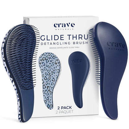 Crave Naturals Biggie Glide Thru Hair Brush - Detangler Brush for Curly, Straight, Wet or Dry Hair - Gentle Detangling Brushes for Adults, Kids, Toddlers - Hair Accessories for Women, 8.4x3.4" - Black