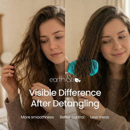 Earth & I Pain-Free Flex Detangler: Wet/Dry Curly Hair Brush, Teal Blue