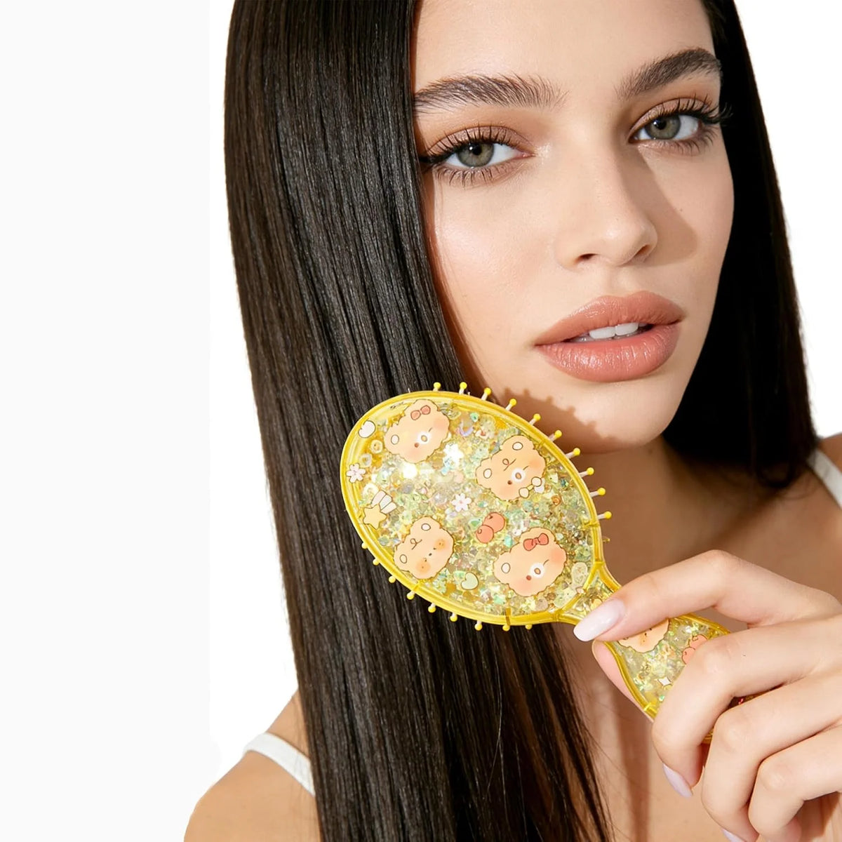 Mini Wet Hair Brush,Glitter Detangling Brush Gifts For Women Girls Kids Toddler Small Cute Hair Brushes Travel Shower Massage HairBrush with Air Cushion for Dry,Wet Hair (Pink)