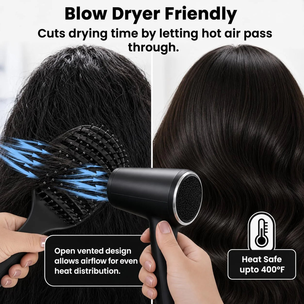 Herstyler Vent Brush for Hair - Detangler for Faster Blow Drying - Black