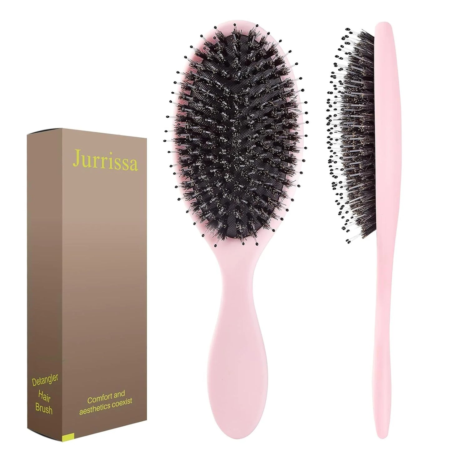 Boar Bristles Hair Brush for Women and Men, Detangling Hair Brush for Smoothing Massage Add Shine, Nylon&Boar Bristles Detangler brush for Hair Healthy (1 Pack-MintGreen)