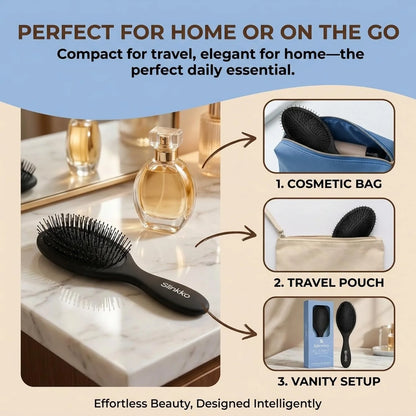 Detangling Hair Brush for Curly, Thick & Wavy Hair, Wet & Dry Hairbrush with Flexible Nylon Bristles and Cushion Pad, Gentle Scalp Brush for Women, Men & Kids, Matte Black