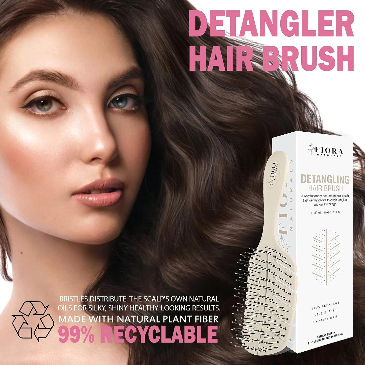 Fiora Naturals Detangler Brush for Wet and Dry Hair, Soft Detangling Brush