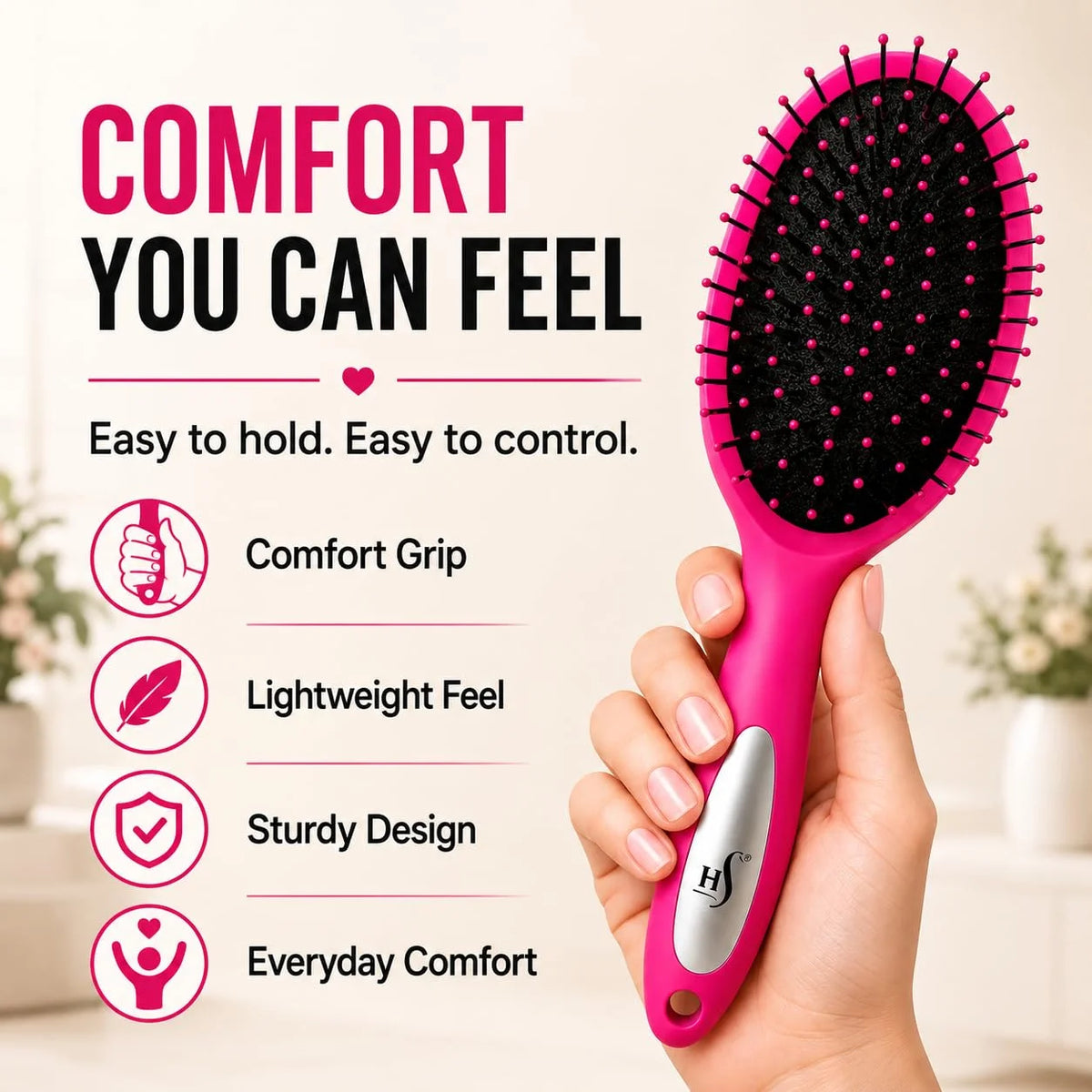 HerStyler Purple Hair Brush Detangler -Pain Free, No Breakage