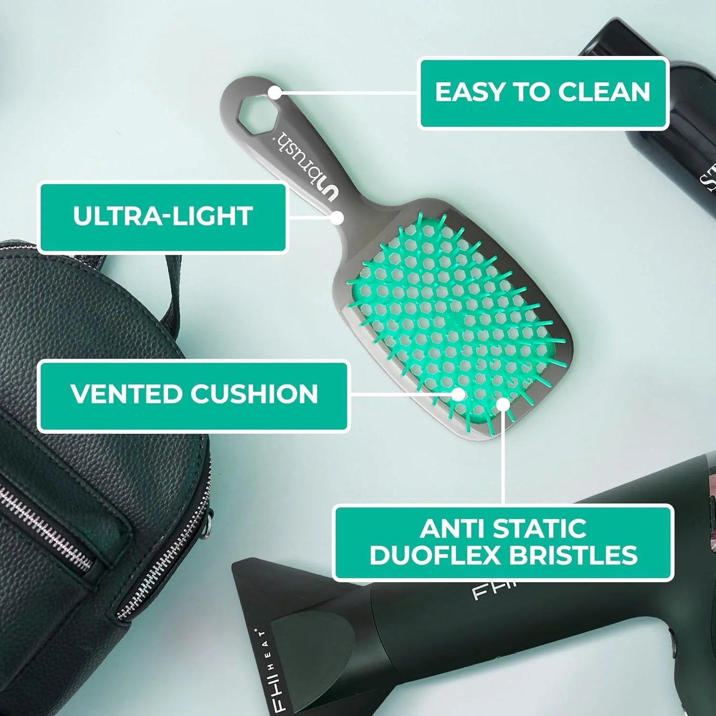 FHI Heat UNbrush Detangling Brush for Pain-Free Brushing on All Wet or Dry Hair Types — Durable DuoFlex Anti-Static Bristles, Lightweight Handle, Vented Hair Brush