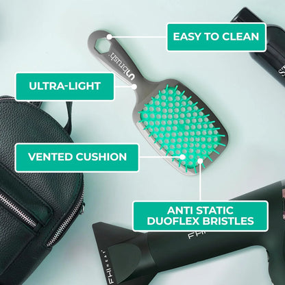 FHI Heat UNbrush Detangling Brush for Pain-Free Brushing on All Wet or Dry Hair Types — Durable DuoFlex Anti-Static Bristles, Lightweight Handle, Vented Hair Brush