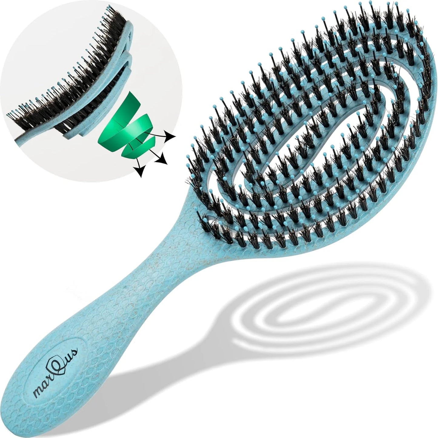 marQus Detangle Boar Brush Women and Men, Exclusive Ultra-soft bending Bristles and Body - Glide Through Tangles With Ease For All Hair Types - Women, Men, Wet And Dry Hair, 1pcs Brown Brush