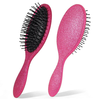 Glitter Detangling Brush, Wet & Dry Tangle-Free Hair Brush for Women & Girls, No Tangle, Soft and Flexible Bristles for Straight, Curly and Thick Hair (Red)