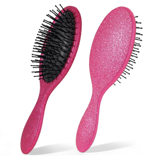 Glitter Detangling Brush, Wet & Dry Tangle-Free Hair Brush for Women & Girls, No Tangle, Soft and Flexible Bristles for Straight, Curly and Thick Hair (Red)