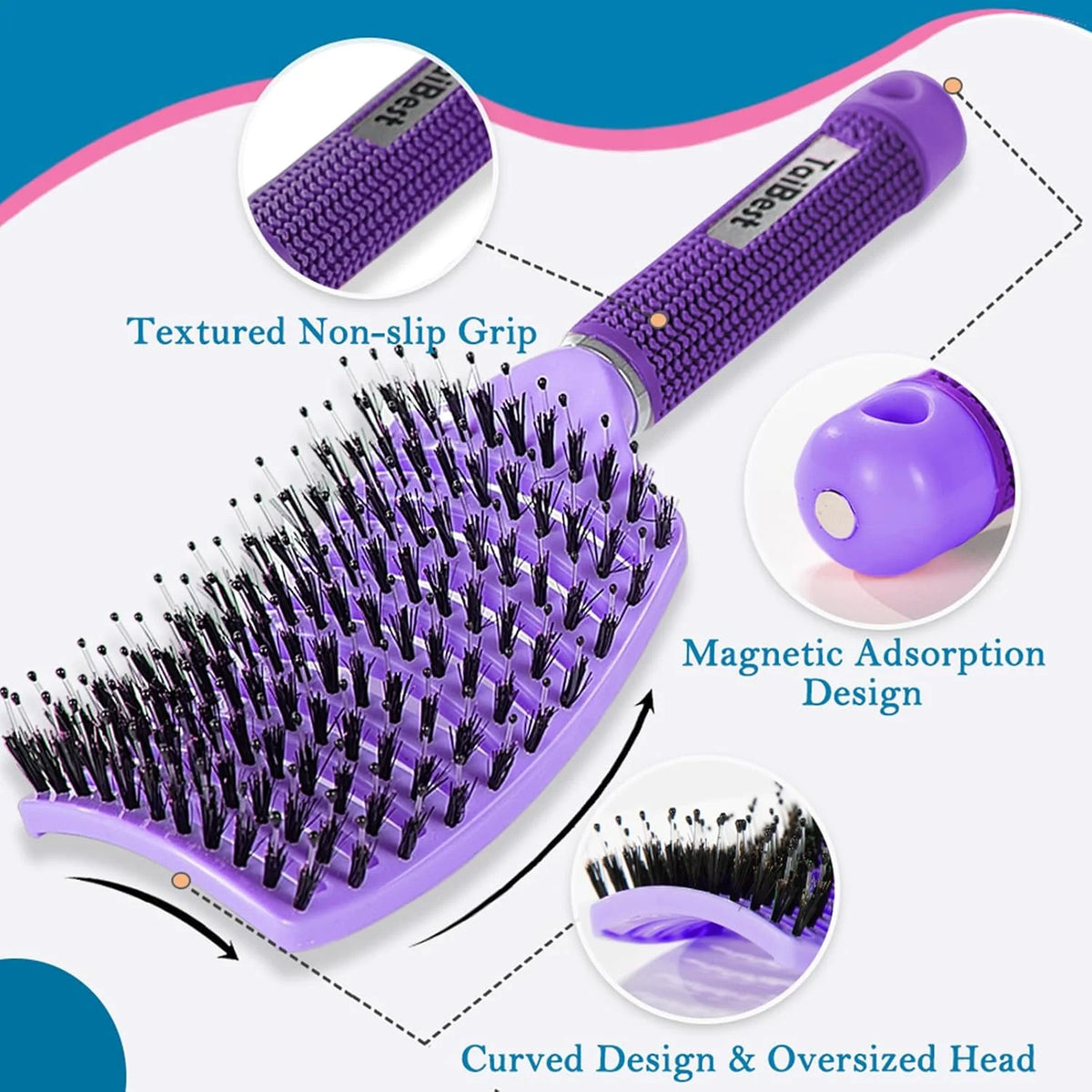 Boar Bristle Hair Brush Set – Wet/Dry Detangler for All Hair Types