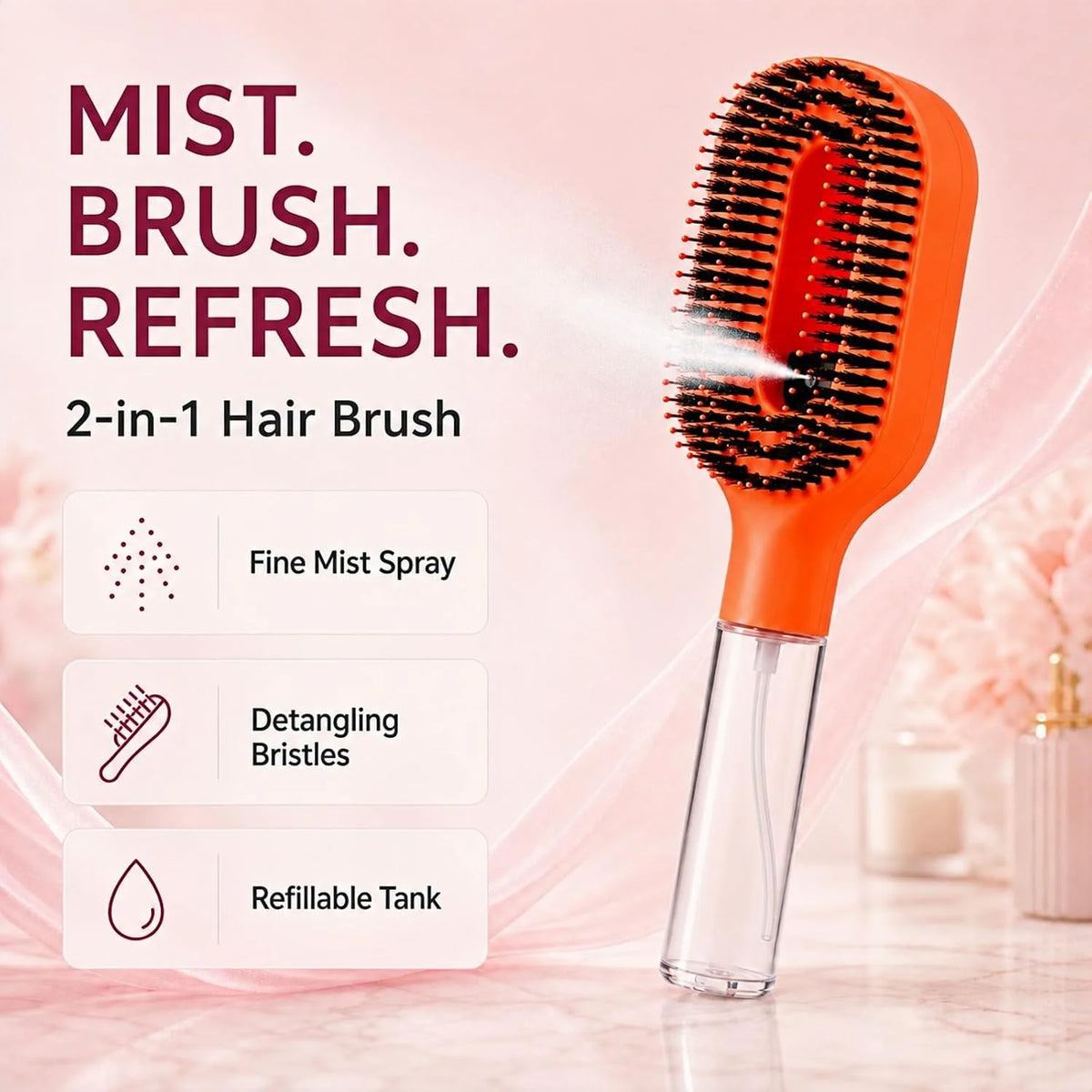 2-in-1 Hair Brush with Water Spray Mister, Fine Mist Spray Brush for Hair Detangling Wet & Dry, Liquid Spraying Hairbrush for Curly Thick Hair & Kids (Sky Blue)