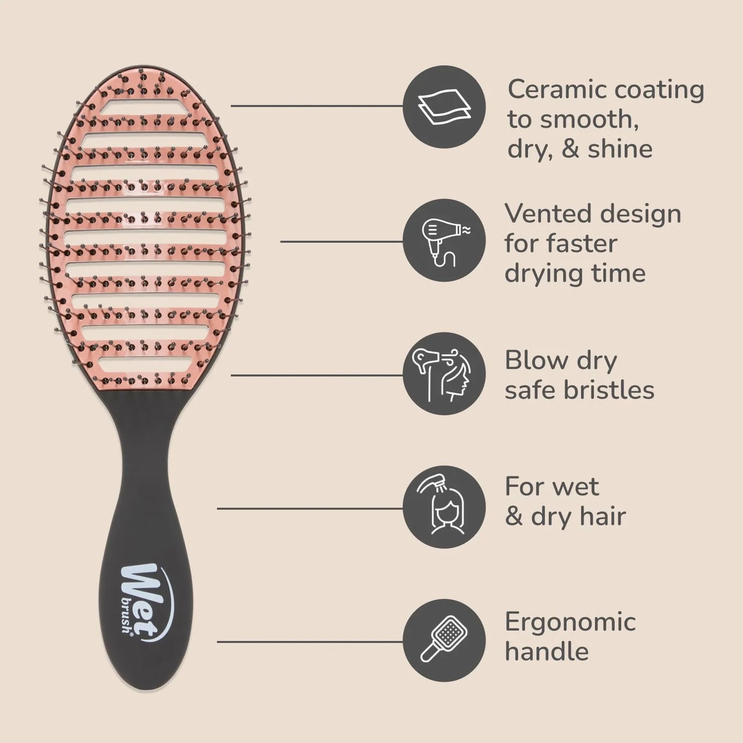 Wet Brush Ceramic Speed Dry Detangler, Black, Vented Blow-Dry Hair Brush