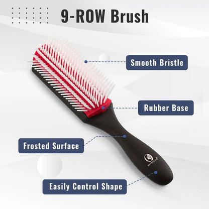 BRUSHZOO Detangling Brush with Hair Spray Bottle, Wide Tooth Comb for Women, Men, and Kids - 9 Row Brush with Detangler for Natural 3/4abc Curly Hair