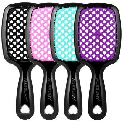 4 Pack Vented Detangling Hair Brush - Detangler Hairbrush with Soft Bristles for Effortless Tangle Free - Ideal for Wet Dry or Curly Damaged Hair for Women Men Kids