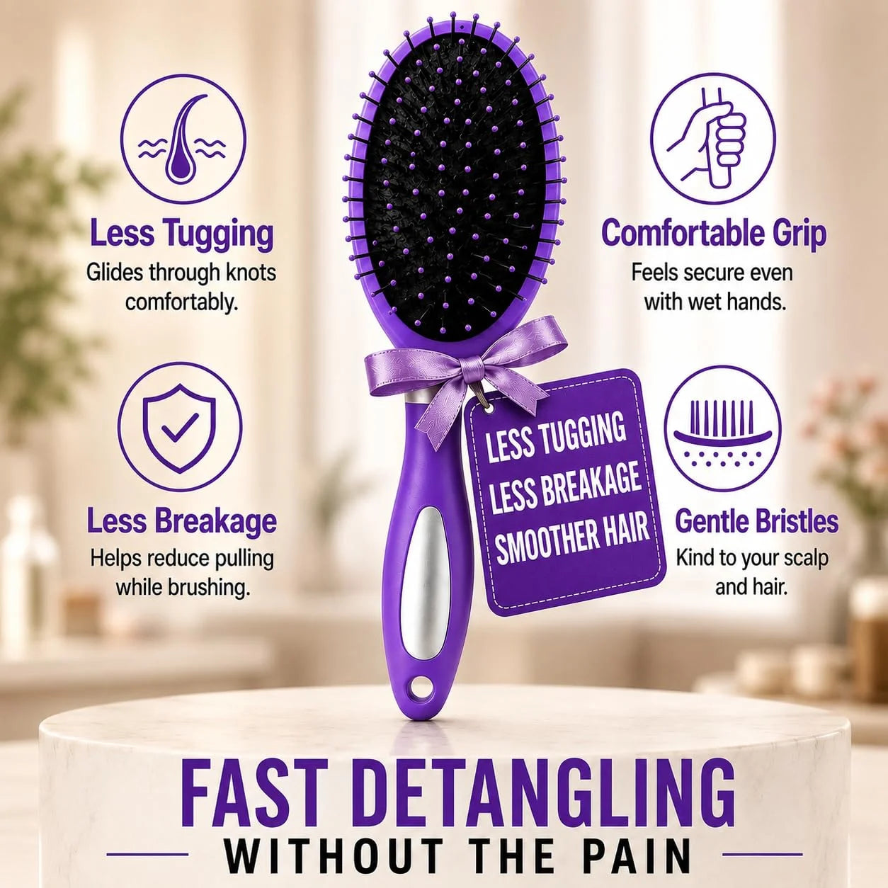 HerStyler Purple Hair Brush Detangler -Pain Free, No Breakage