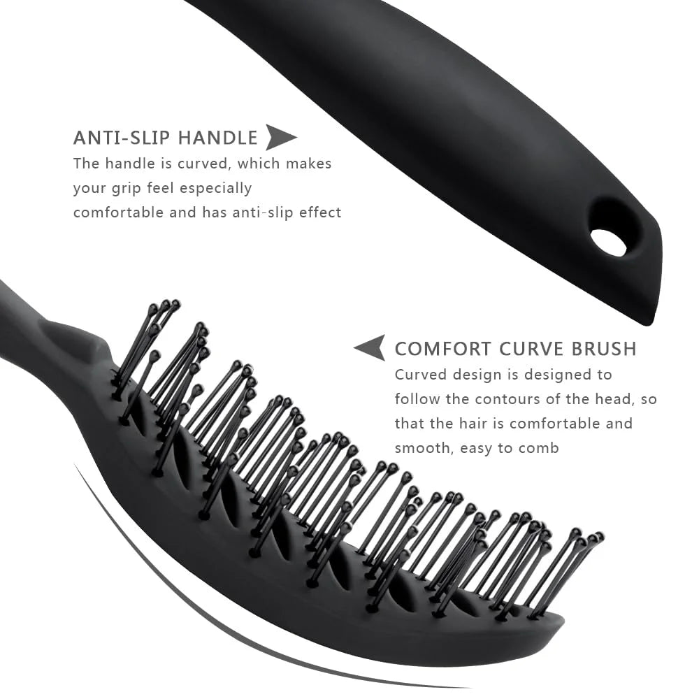 Vented Styling Brush with Ball-Tipped Bristles for Blow Drying Wet, Short, Curly, or Straight Hair for Men and Women (Black)