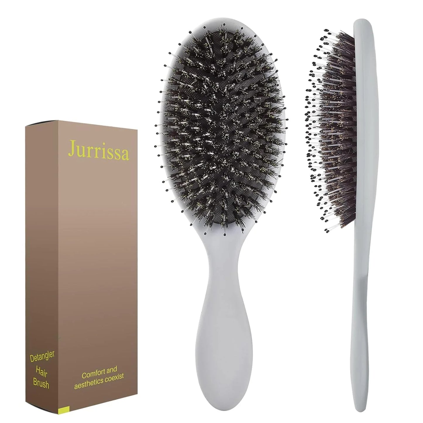 Boar Bristles Hair Brush for Women and Men, Detangling Hair Brush for Smoothing Massage Add Shine, Nylon&Boar Bristles Detangler brush for Hair Healthy (1 Pack-MintGreen)