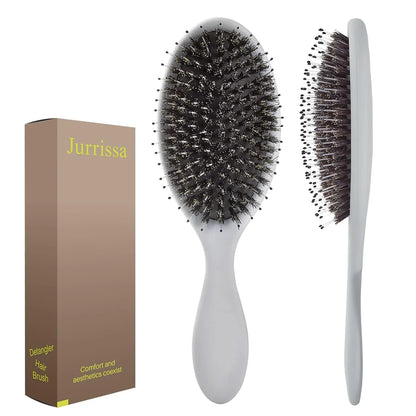 Boar Bristles Hair Brush for Women and Men, Detangling Hair Brush for Smoothing Massage Add Shine, Nylon&Boar Bristles Detangler brush for Hair Healthy (1 Pack-MintGreen)