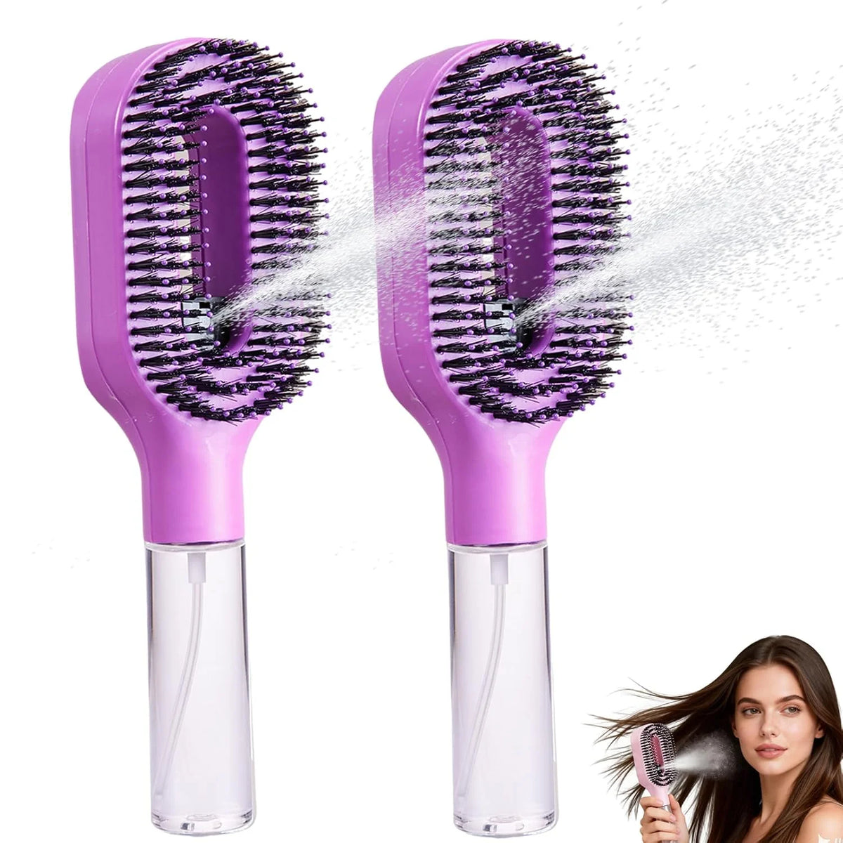 Hair Brush with Water Spray - 2-in-1 Detangler Brush for Frizz Control