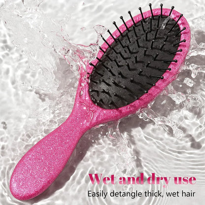 Glitter Detangling Brush, Wet & Dry Tangle-Free Hair Brush for Women & Girls, No Tangle, Soft and Flexible Bristles for Straight, Curly and Thick Hair (Red)