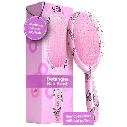 FRAMAR Checkered Hair Brush Detangler, Wet Hair Brushes For Women – Pink