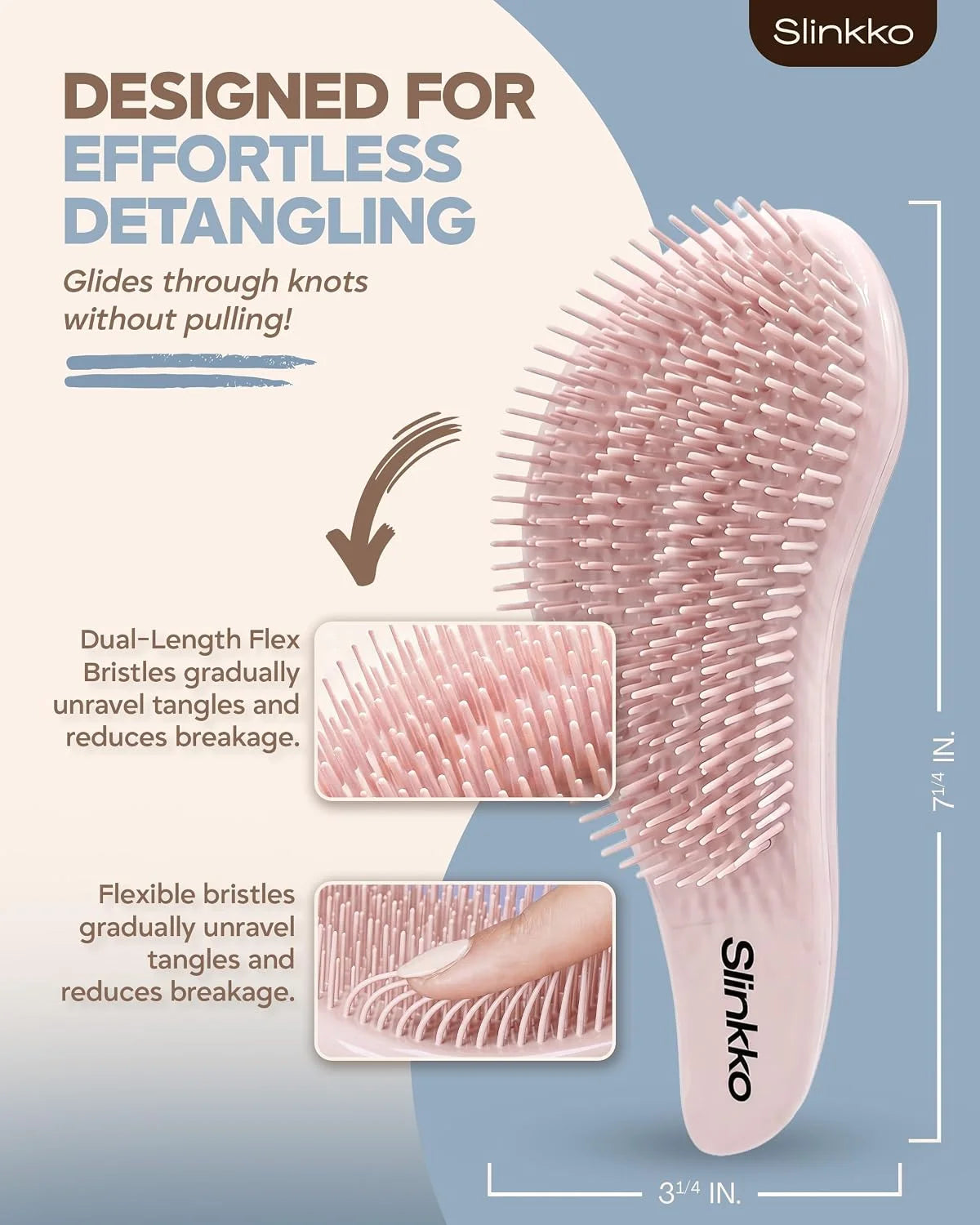 Detangler Brush, Curly Hair Brush for Women, Men & Kids - Wet & Dry Detangling Hair Brush for Curly, Thick, Fine & Wavy Hair - Anti-Breakage Wave Brush, Pain-Free Hairbrush, Pink, Rose Clay