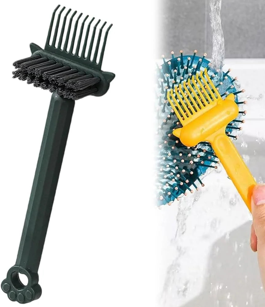 2-in-1 Hair Brush Cleaner Tool, Effortlessly Removes Hair & Dust from Combs, Mini Cleaning Rake with Pick & Bristles for Home and Salon Use (Green)